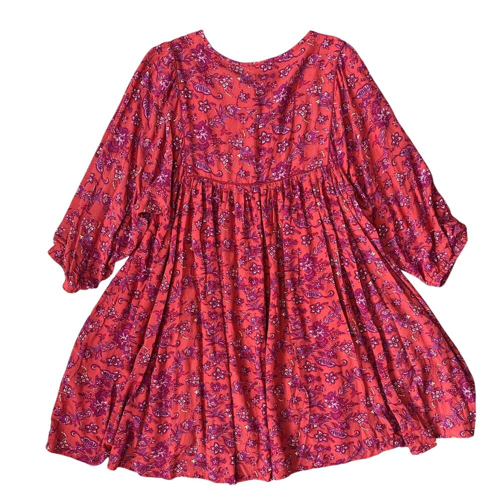 Natural Life Tunic Peasant Babydoll Mini Dress Red Purple Size Medium - Picture 10 of 10